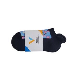 Viasox Diabetic Ankle Socks Cherry Blossoms Navy Blue Floral Medium Women's 5-9